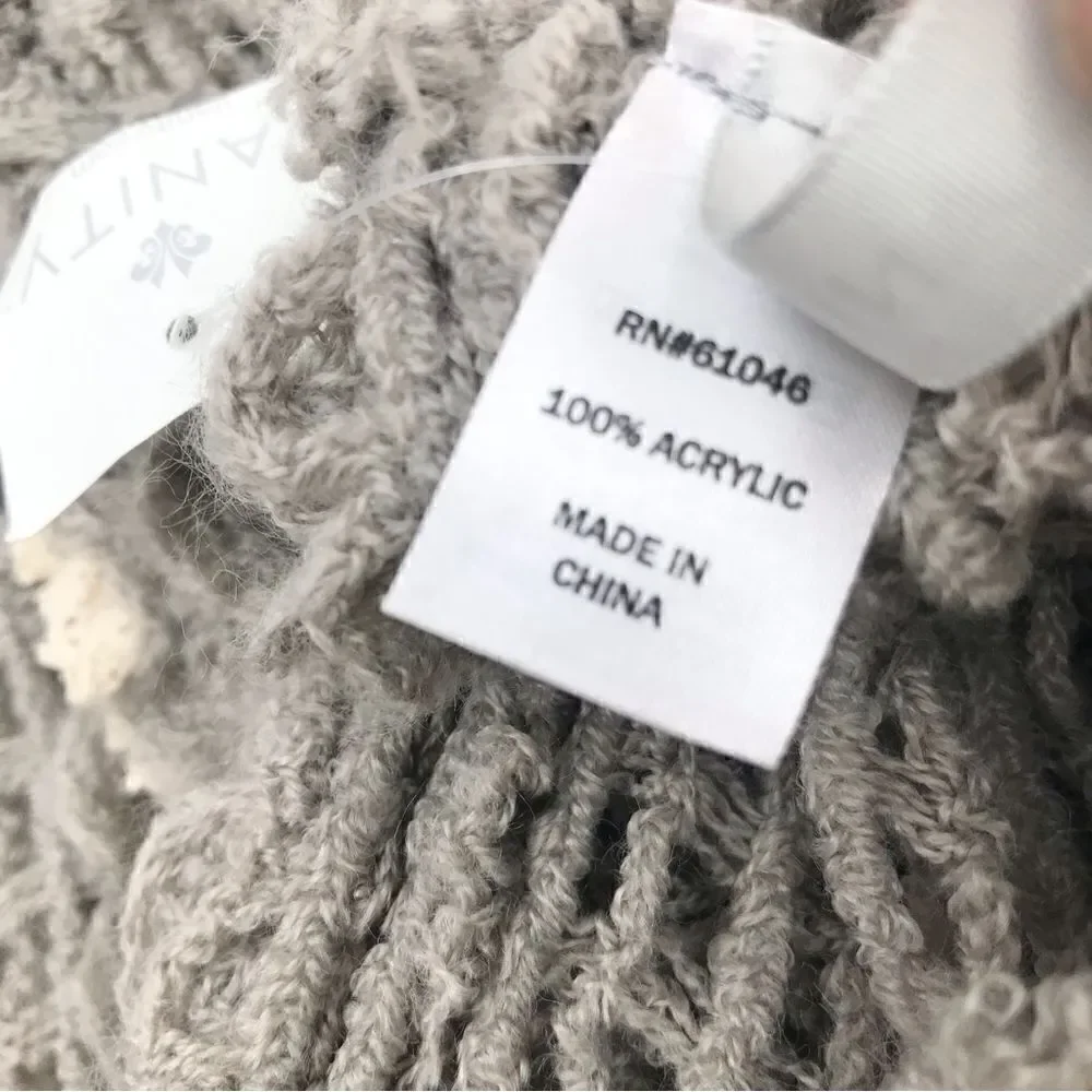 Vanity Gray Open Knit Infinity Scarf with cream lace trim- New With Tags